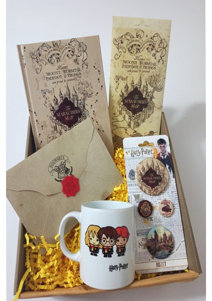 Özel Karne Hediyesi, Harry Potter Rozet Seti, Defter, Harita, Mektup, Kupa Hediye Seti