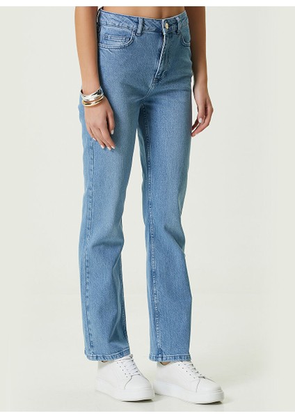 Açık Indigo Mavi Kadın Yüksek Bel Straight Denim Pantolon 1086336 modelleri