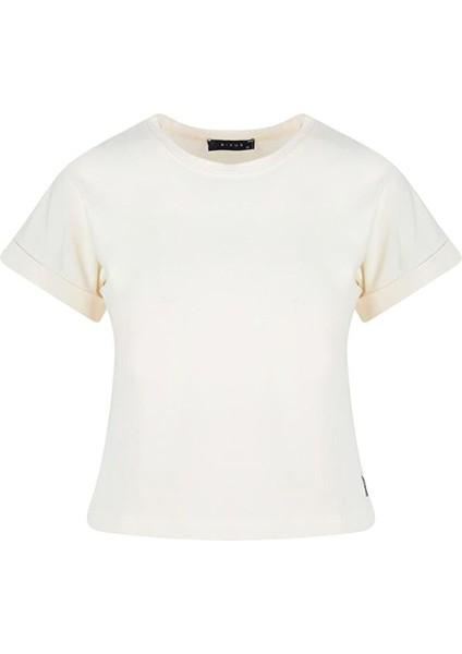 Bisiklet Yaka Basic T-Shirt - Ekru