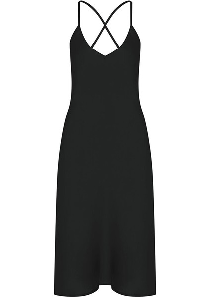 Ipeksi Saten Maxi Slip Elbise Siyah