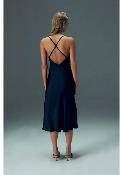 Ipeksi Saten Maxi Slip Elbise Siyah