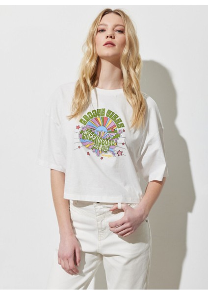 Bisiklet Yaka Ekru Kadın T-Shirt W231328102