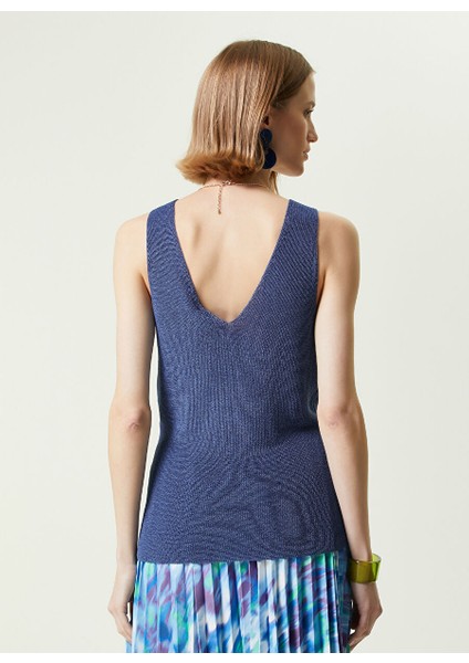V Yaka Slim Fit Saks Kazak Kadın 1086554 indirimleri