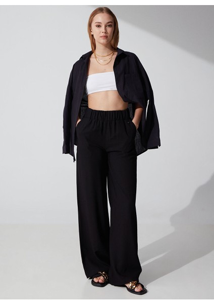 Lastikli Bel Loose Fit Siyah Kadın Pantolon PAREMI23Y-P