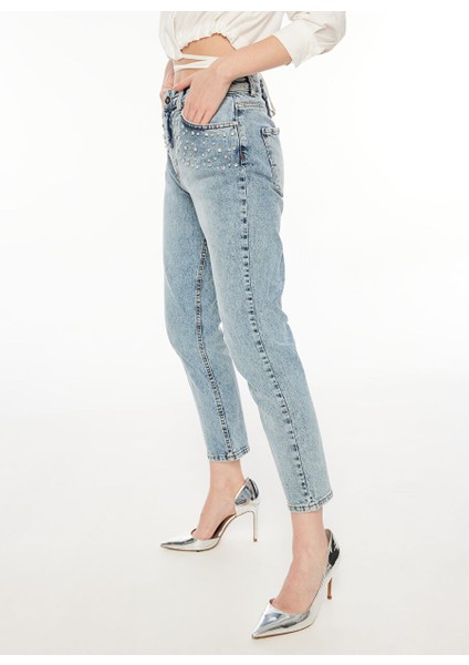 Yüksek Bel Boru Paça Straight Indigo Kadın Denim Pantolon F3WL-PNT32 fiyatları