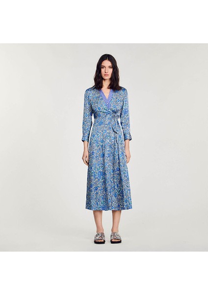 Belden Bağlamalı Floral Saten Elbise fiyatları