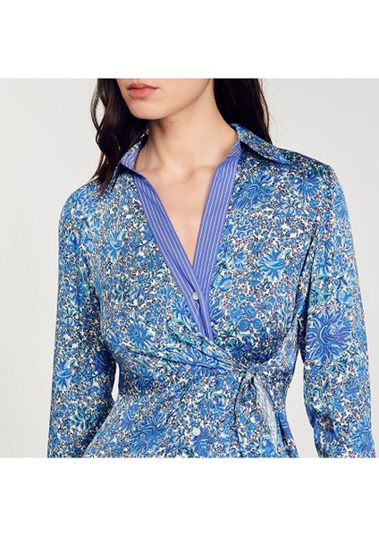 Belden Bağlamalı Floral Saten Elbise modelleri