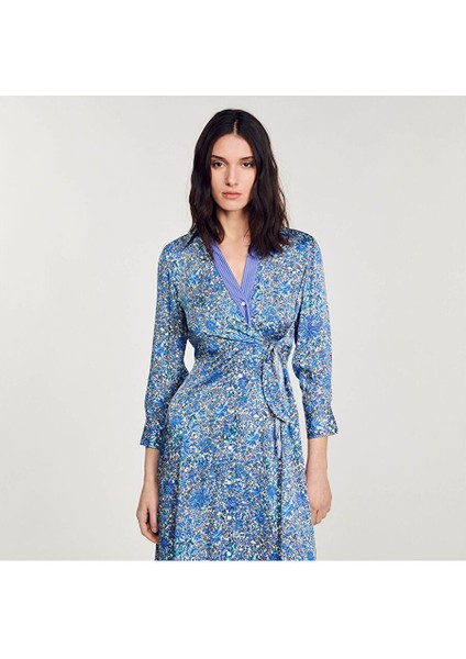 Belden Bağlamalı Floral Saten Elbise fırsatları