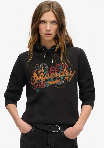 Siyah Kadın Kapüşon Standart Baskılı Sweatshirt W2012130A
