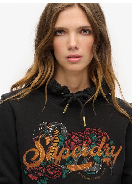 Siyah Kadın Kapüşon Standart Baskılı Sweatshirt W2012130A