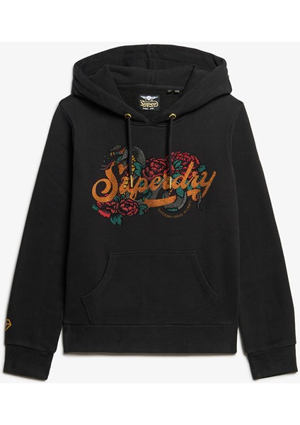 Siyah Kadın Kapüşon Standart Baskılı Sweatshirt W2012130A