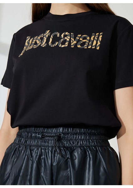 Bisiklet Yaka Baskılı Siyah Kadın T-Shirt 74PBHG03 fırsatları