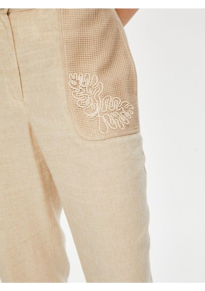 Kordone Nakış Garnili File Detaylı Comfort Fit Pantolon S25PNT030