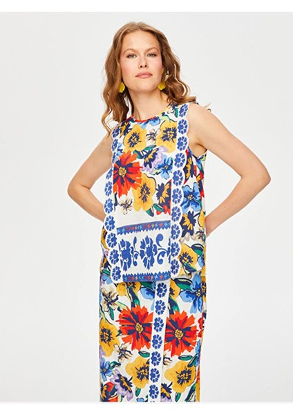 Resort Çiçek Desen Arkası Yırtmaçlı Viskon Bluz S25BLZ062