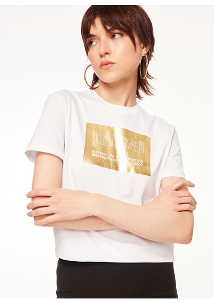 Bisiklet Yaka Baskılı Beyaz Kadın T-Shirt 75PAHG06