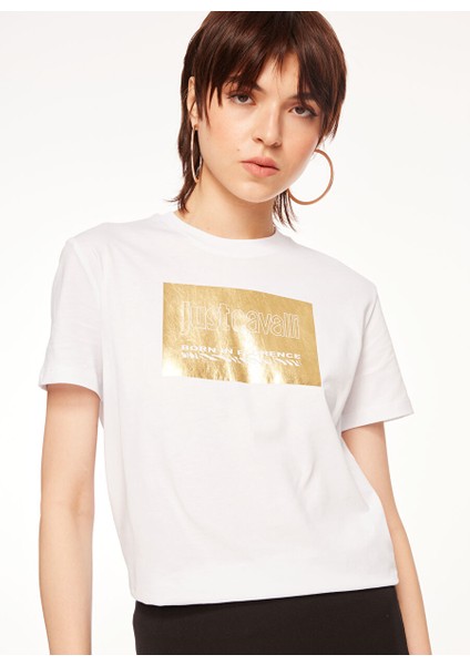 Bisiklet Yaka Baskılı Beyaz Kadın T-Shirt 75PAHG06 modelleri