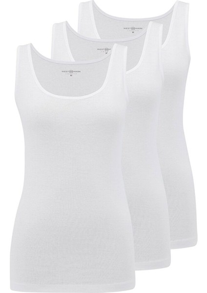 3’lü Beyaz Bisiklet Yaka Pamuklu Kolsuz Kadın Ribana Atlet Eva Rıb Tank Top