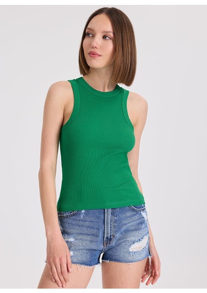2’li Beyaz,yeşil Bisiklet Yaka Pamuk Elastan Karışımı Kadın Kolsuz T-Shirt Wmclara Rıb Tank Top fiyatları