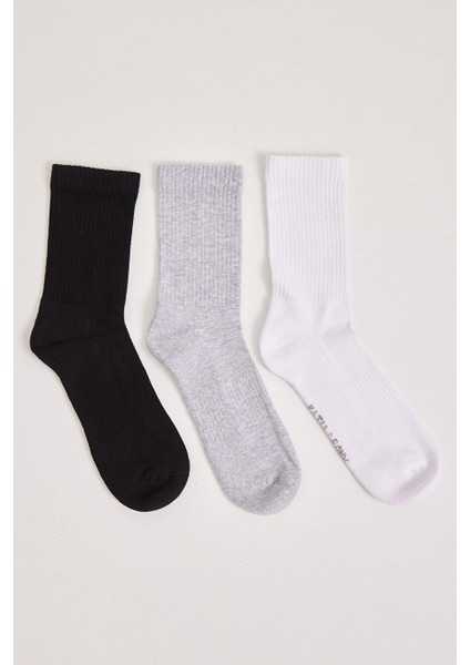 3'lü Paket Pamuklu Spor Çorap Siyah/beyaz/gri