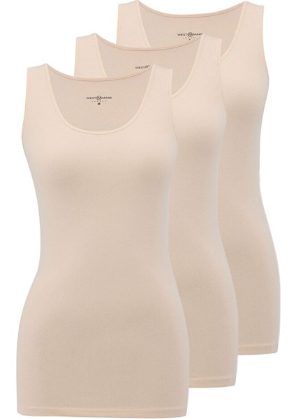 3’lü Ten Rengi Bisiklet Yaka Pamuklu Kolsuz Kadın Ribana Atlet Eva Rıb Tank Top