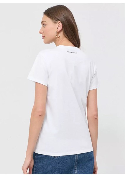 Bisiklet Yaka Baskılı Beyaz Kadın T-Shirt 230W1700 modelleri