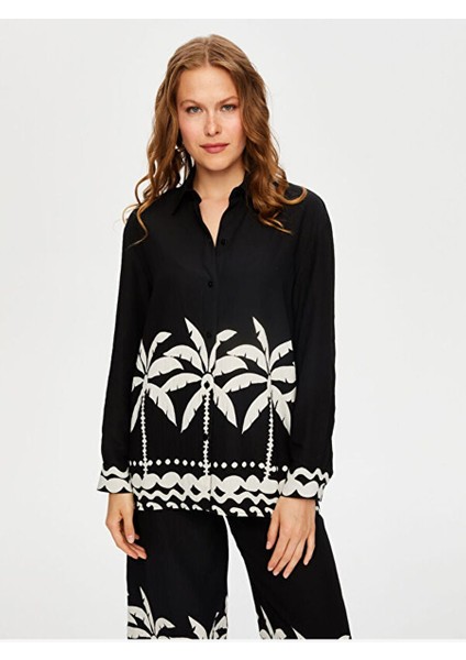 Resort Eteği Palmiye Desenli Monochrome Tunik S25TNK020