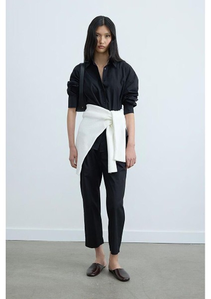 Siyah Paper Poplin Pantolon