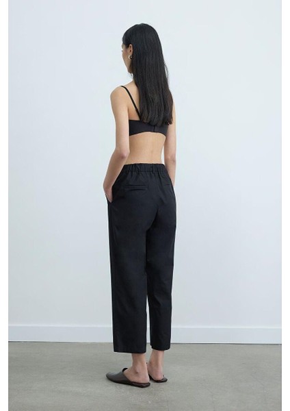 Siyah Paper Poplin Pantolon
