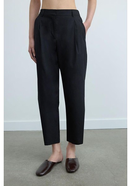 Siyah Paper Poplin Pantolon
