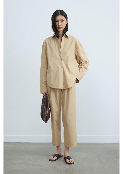 Camel Paper Poplin Pantolon