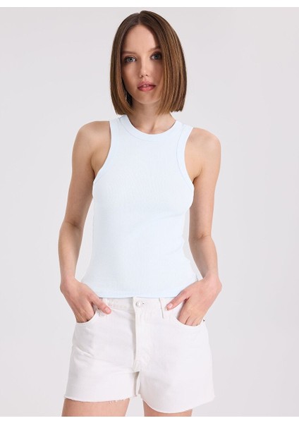 2’li Beyaz, Açık Mavi Bisiklet Yaka Pamuk Elastan Karışımı Kadın Kolsuz T-Shirt Wmclara Rıb Tank Top fiyatları