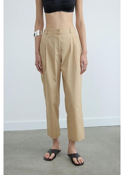 Camel Paper Poplin Pantolon