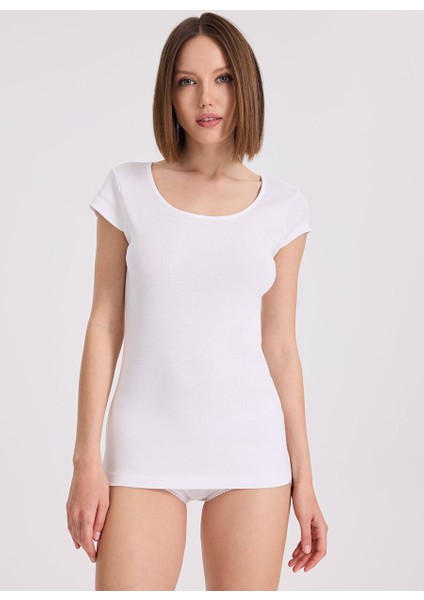 3'lü Beyaz Bisiklet Yaka Pamuklu Kısa Kollu Kadın Ribana Atlet Eva Rıb Capsleeve Top modelleri