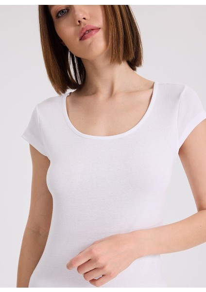 3'lü Beyaz Bisiklet Yaka Pamuklu Kısa Kollu Kadın Ribana Atlet Eva Rıb Capsleeve Top indirimleri