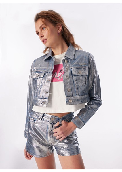 Indigo Kız Çocuk Crop Varaklı Denim Ceket BRB4SL-CKT6072