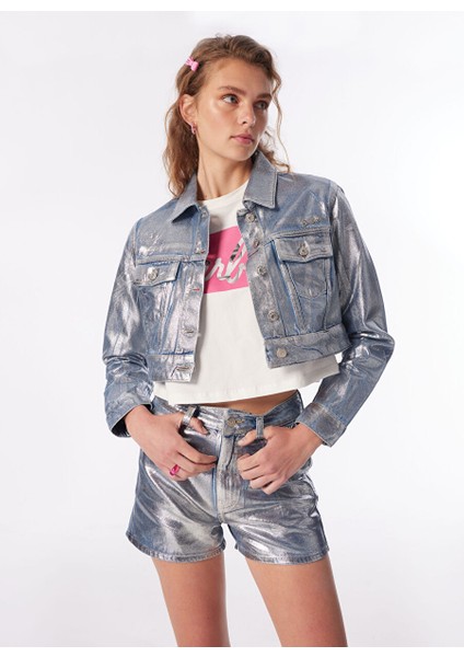 Indigo Kız Çocuk Crop Varaklı Denim Ceket BRB4SL-CKT6072