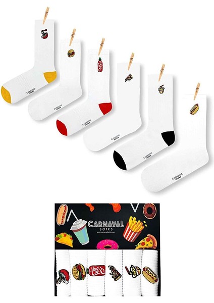 6'lı Fast Food Nakışlı Çorap Seti