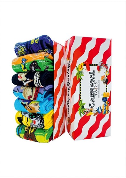 7'li Art Socks-3 Desenli Renkli Çorap Kutusu
