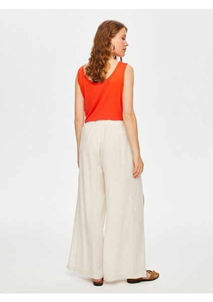 Resort Önü Yırtmaç Detaylı Viskon Keten Wide Leg Fit Pantolon S25PNT047