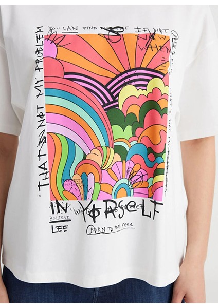Bisiklet Yaka Beyaz Kadın T-Shirt L241413100-LOOSE Fit T-Shirt fırsatları