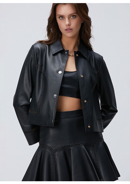 Siyah Kadın Regular Fit Deri Mont 1093871