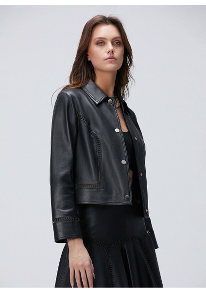 Siyah Kadın Regular Fit Deri Mont 1093871 modelleri