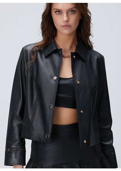 Siyah Kadın Regular Fit Deri Mont 1093871 fırsatları