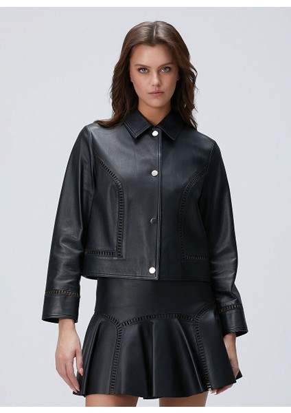 Siyah Kadın Regular Fit Deri Mont 1093871 indirimleri