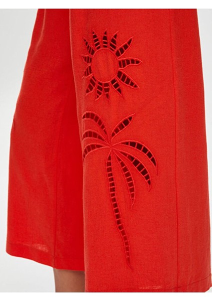 Resort Delik Işi Nakış Detaylı Viskon Keten Wide Leg Fit Pantolon S25PNT046 fırsatları