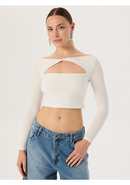 Cut Out Detaylı Uzun Kollu Body - Ekru