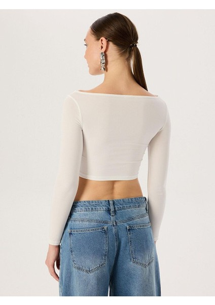 Cut Out Detaylı Uzun Kollu Body - Ekru