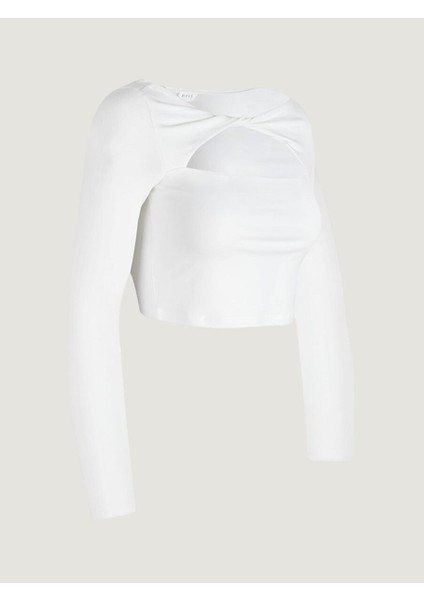 Cut Out Detaylı Uzun Kollu Body - Ekru