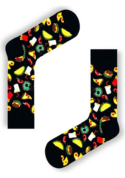 5'li Fast Food -2 Desenli Renkli Çorap Kutusu modelleri