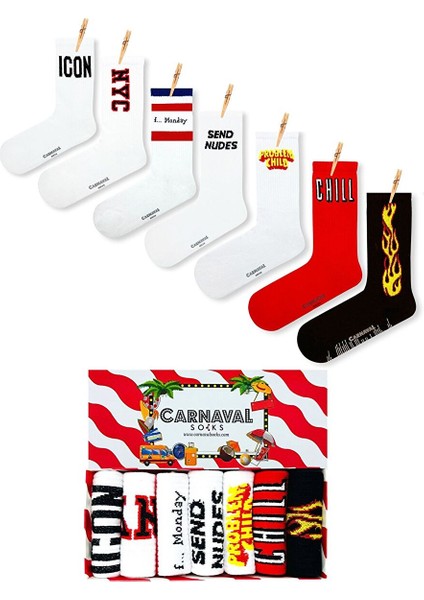 7'li Nyc Yazılı Atletik Renkli Atletik Spor Çorap Set 1040